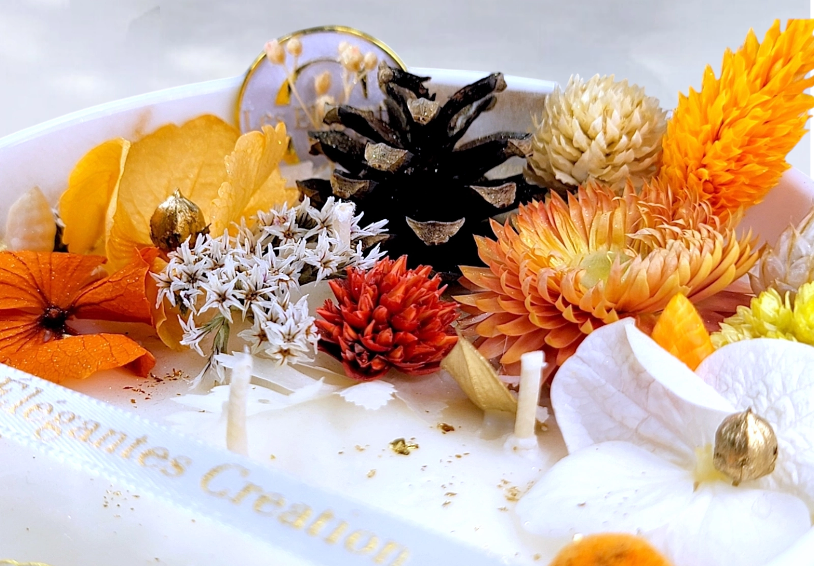 Bougie parfumée fleurie Fleur d'oranger orange blanc